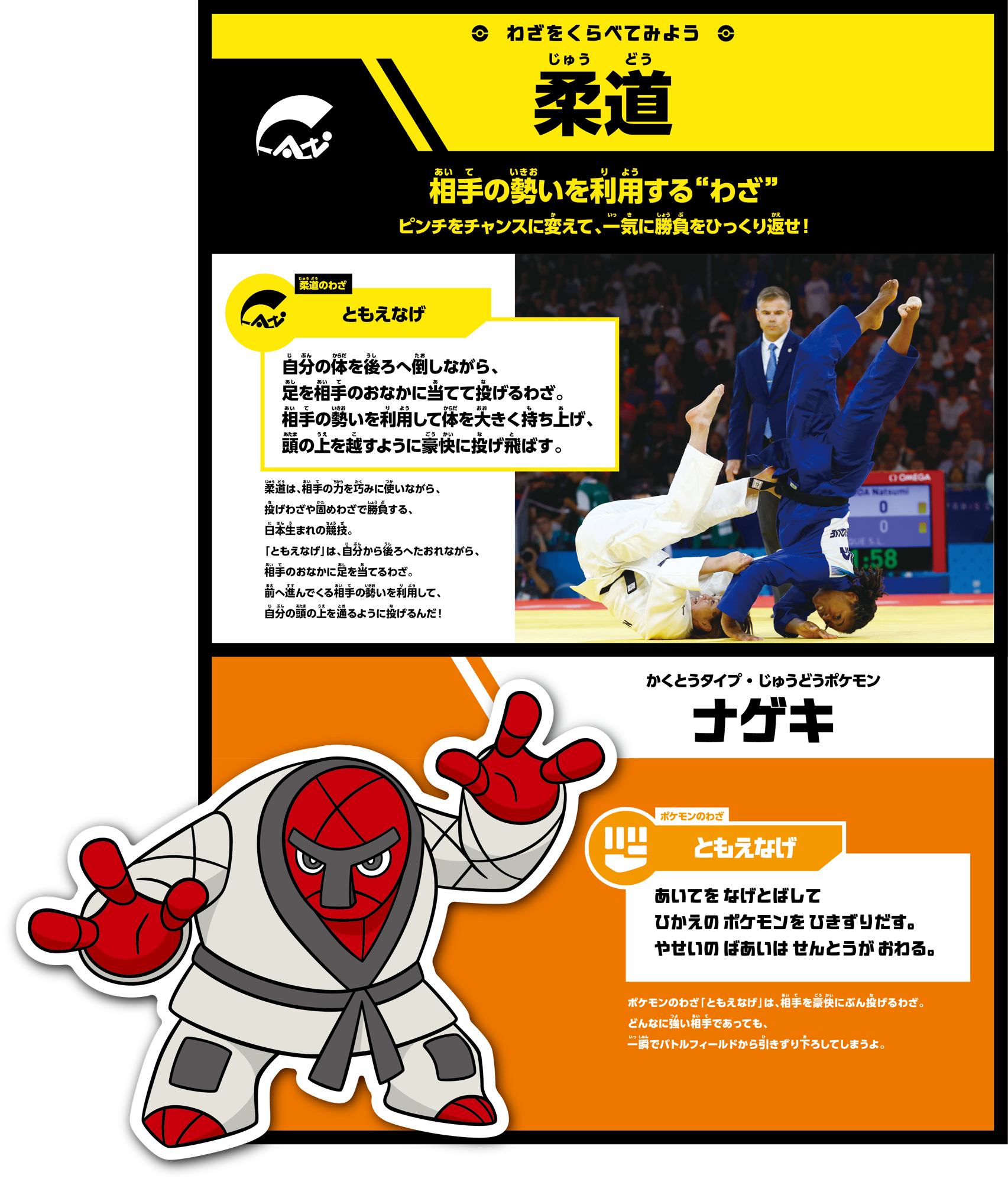 柔道とポケモンのわざを比較する展示